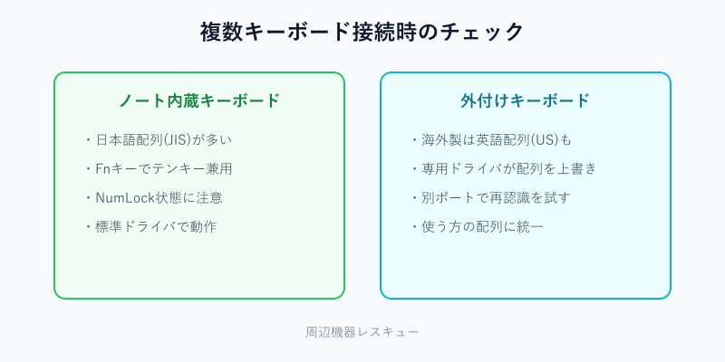 内蔵と外付けキーボードの配列差を比較した図