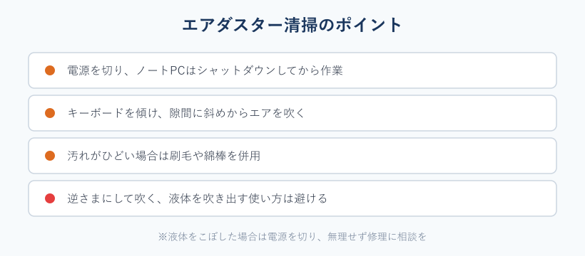 エアダスター清掃の手順と注意点のチェックリスト