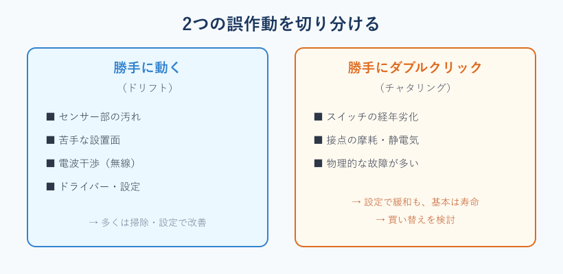 マウス誤作動の2タイプと原因の比較図