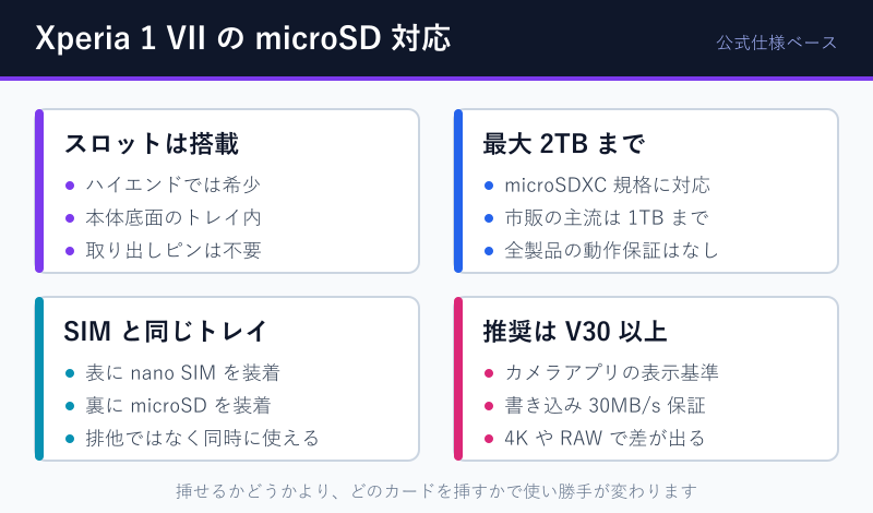 Xperia 1 VIIのmicroSD対応スペック早見表