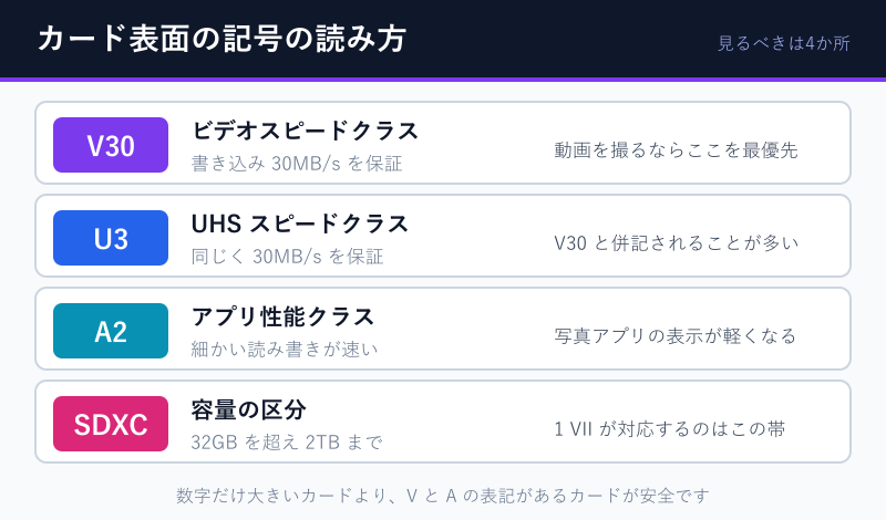 カード表面のクラス表記の意味の対応表