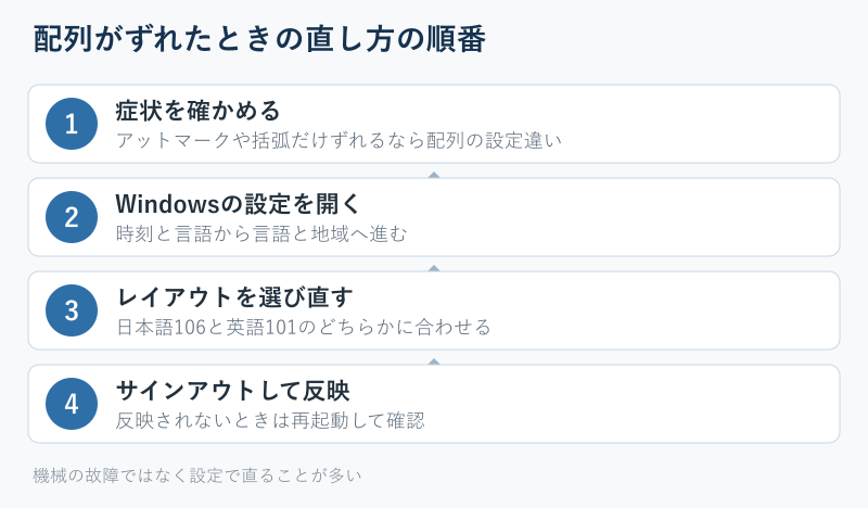 キーボードの配列がずれたときの手順フロー