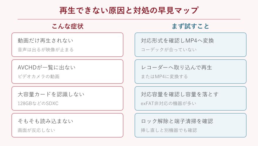 SDカードが再生できない原因と対処の早見マップ