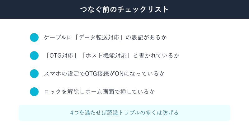 USBメモリを接続する前のチェックリスト