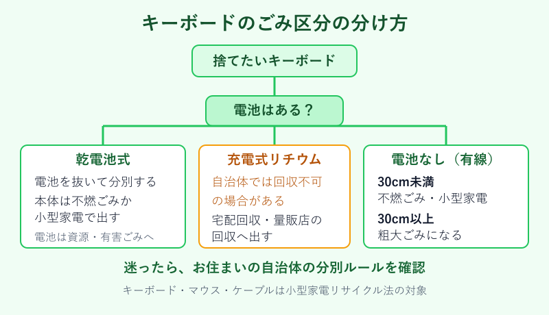 キーボードのごみ区分を分けるフロー図