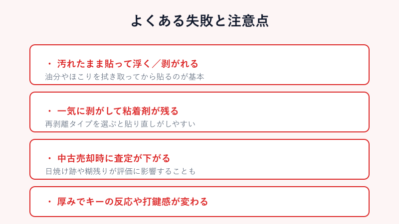 キーボードステッカーで起こりやすい失敗の一覧